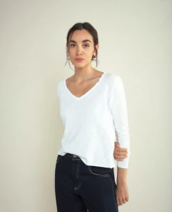 American Vintage Sonoma V-Neck White Long Sleeve T-Shirt