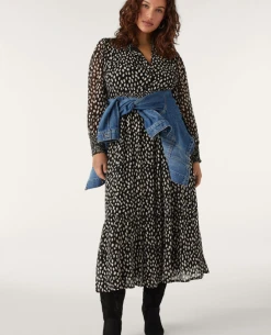Ba&sh Bianca Black Spotty Midi Dress