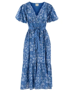 Dilli Grey Florentina V-Neck Patta Blue Dress -Fashion Clothing DilliGreyFlorentinaBlueLapis 4