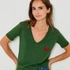 Five Jeans Green T-Shirt -Fashion Clothing Five Jeans Green V Love Tee Biscuit Clothing