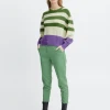Ichi Dusty Chive Stripe Sleeve Knit -Fashion Clothing IchiDustyChiveStripeKnit