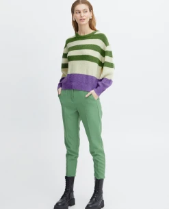 Ichi Dusty Chive Stripe Sleeve Knit