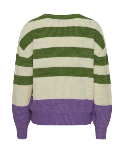 Ichi Dusty Chive Stripe Sleeve Knit -Fashion Clothing IchiDustyChiveStripeKnit 3