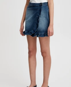 Ichi Twiggy Washed Blue Skirt -Fashion Clothing IchiTwiggyWashedBlueSkirt3