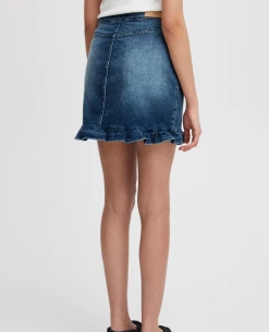 Ichi Twiggy Washed Blue Skirt -Fashion Clothing IchiTwiggyWashedBlueSkirt4