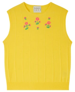 Jumper1234 Flower Bright Yellow Cashmere Tank -Fashion Clothing Jumper1234EmbroideredFlowerTank
