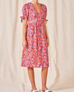 Mabe Ria Print Red Midi Dress -Fashion Clothing MABERIASSDRESS