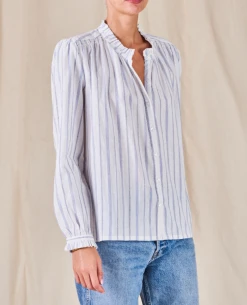 Mabe Chrissie White/Blue Stripe Top -Fashion Clothing MabeChrissieWhite BlueStripeTop3