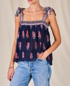 Mabe Flori Print Indigo Top -Fashion Clothing MabeFloriPrintIndigoTop2