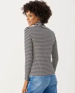 Part Two Efinas Black Stripe T-Shirt -Fashion Clothing Part Two Efinas Stripe Top Back Biscuit Clothing