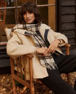 Part Two Kecita Natural Check Scarf -Fashion Clothing Part Two Kecita Neutral Check on Model Biscuit Clothing