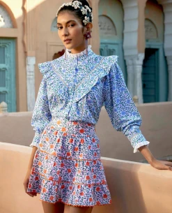 Pink City Prints Florence Sky Florentine Blouse