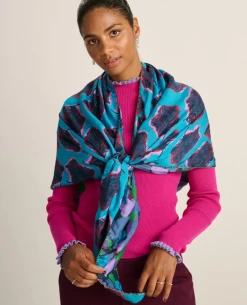 Pom Amsterdam Double Flower Pop Blue Scarf -Fashion Clothing PomAmsterdamDoubleFlowerPopBlueScarf 2