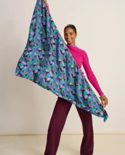 Pom Amsterdam Double Flower Pop Blue Scarf -Fashion Clothing PomAmsterdamDoubleFlowerPopBlueScarf 3