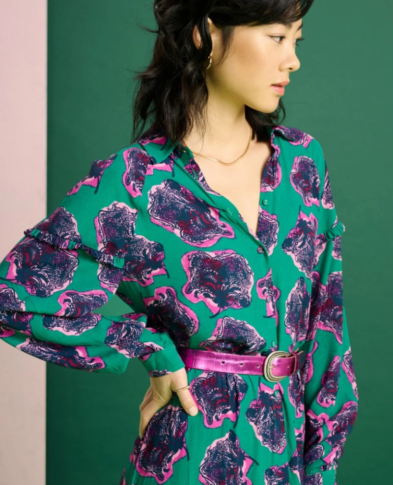 Pom Amsterdam Flower Pop Pink Green Dress 4 Pom Amsterdam Flower Pop Pink Green Dress - Image 2