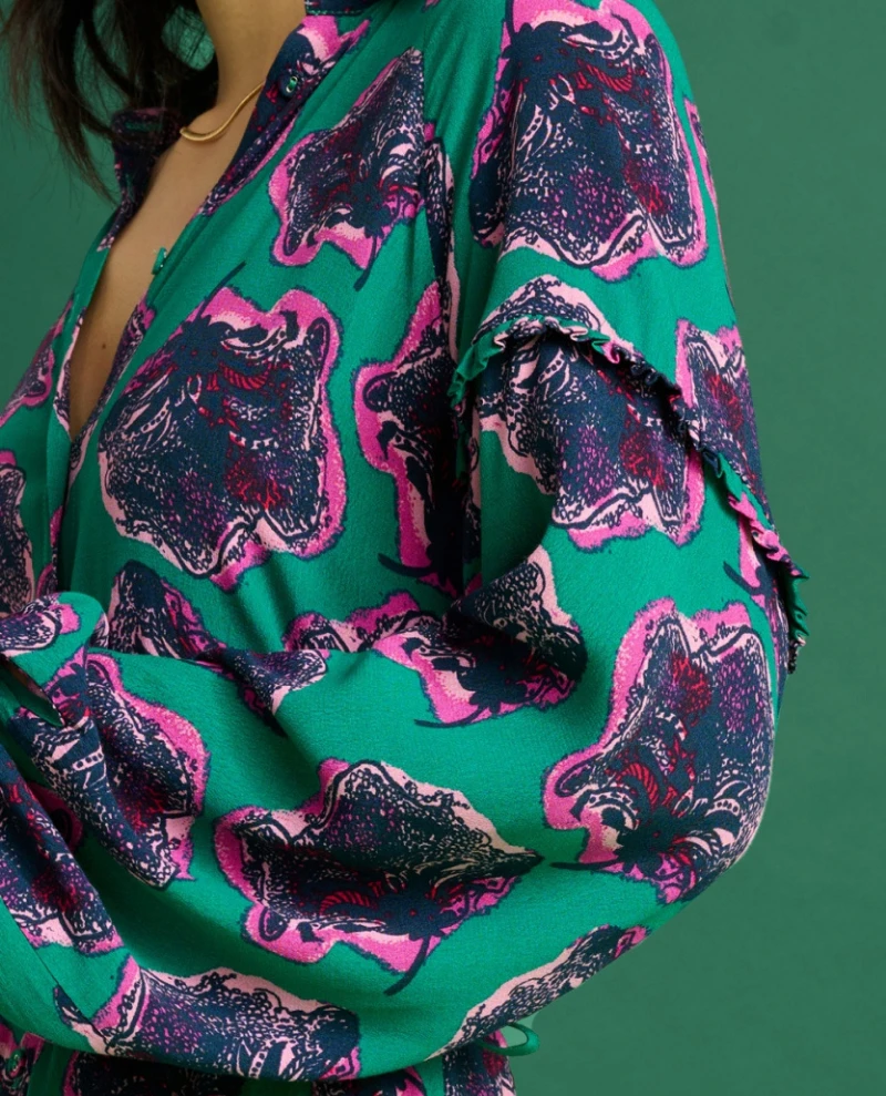 Pom Amsterdam Flower Pop Pink Green Dress 5 Pom Amsterdam Flower Pop Pink Green Dress - Image 3