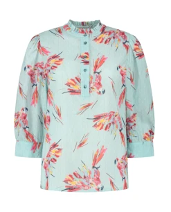 Pom Amsterdam Mia Parrots Blue Blouse -Fashion Clothing PomAmsterdamMiaParrotsBlueBlouse 2