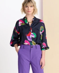 Pom Amsterdam Violets Blue Blouse -Fashion Clothing PomAmsterdamVioletsBlouse 2