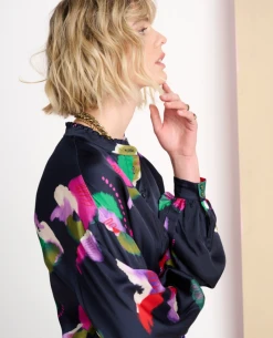 Pom Amsterdam Violets Blue Blouse -Fashion Clothing PomAmsterdamVioletsBlouse 3