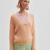 Second Female Vibse Apricot V-Neck Knit -Fashion Clothing SecondFemaleVibseKnit