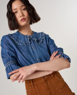 Seventy And Mochi Daisy Indigo Blue Denim Blouse -Fashion Clothing Seventy MochiDaisyBlouseinIndigo