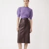 Suncoo Fancy Prune Faux Leather Skirt -Fashion Clothing SuncooFancyPruneSkirt