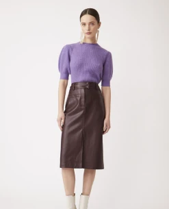 Suncoo Fancy Prune Faux Leather Skirt