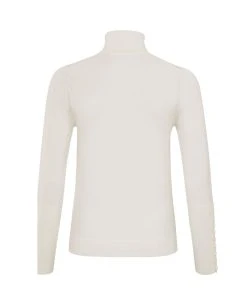 Yaya Turtleneck Buttoned Sweatshirt -Fashion Clothing Yaya Turtleneck Jumper Wool White Back Biscuit Clothing