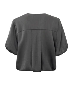 Yaya Magnet Grey Blouson Top -Fashion Clothing YayaV NeckMagnetGreyBlouse 2