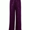 Ichi Fauci Sequin Violet Trouser -Fashion Clothing fauci violet