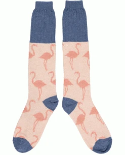 Catherine Tough Pink Flamingo Lambswool Knee Socks