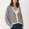Part Two Bessie Navy Stripe Cardigan -Fashion Clothing part two navy cardigan