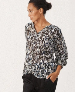 Part Two Tennie Texture Print Silver Blouse