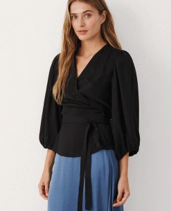 Part Two Tova Black Wrap Blouse