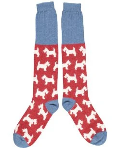 Catherine Tough Red Scottie Dog Lambswool Knee Socks