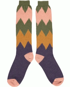 Catherine Tough Mustard Zigzag Lambswool Knee Socks